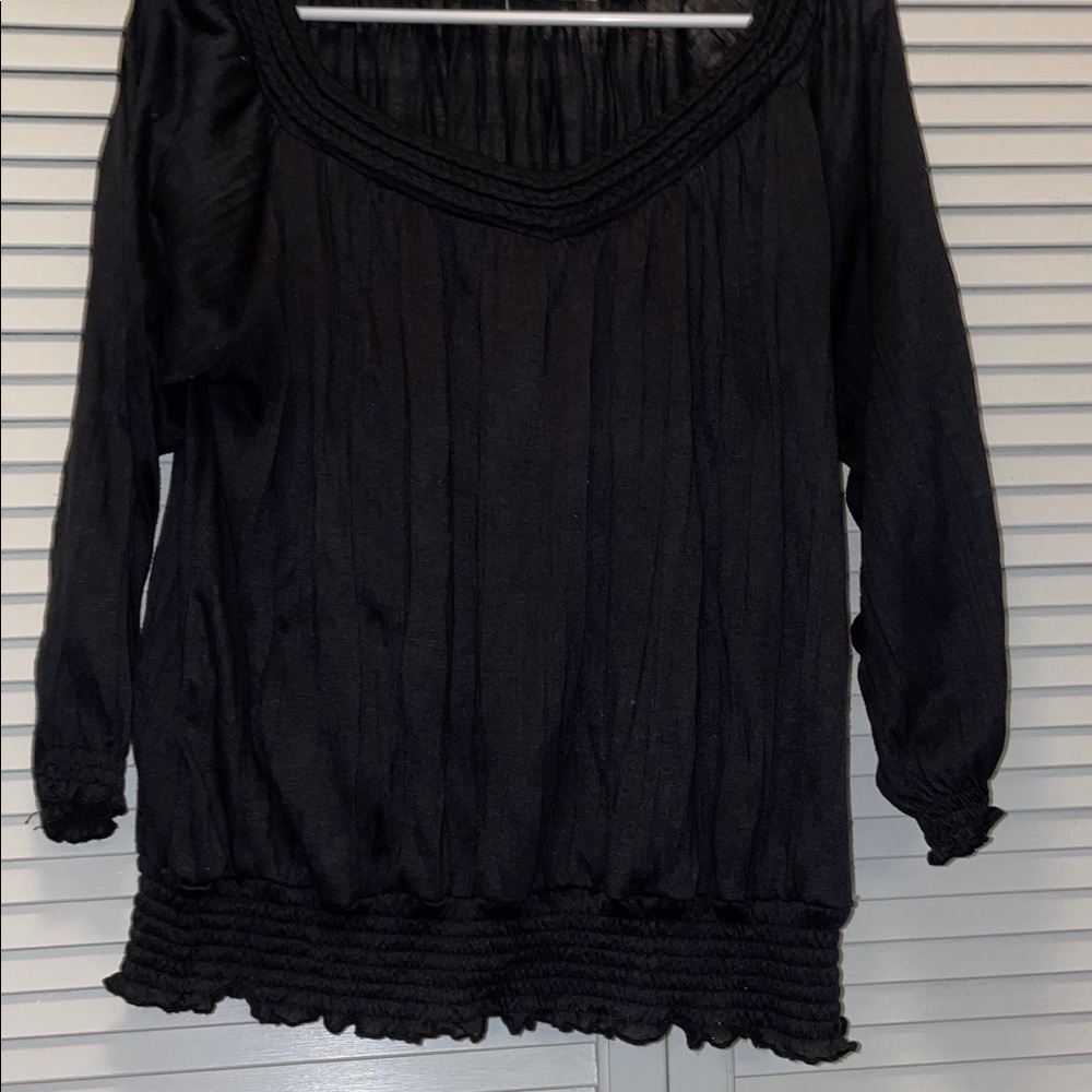 Allison Brittney Classic Black Pleated Blouse, Large